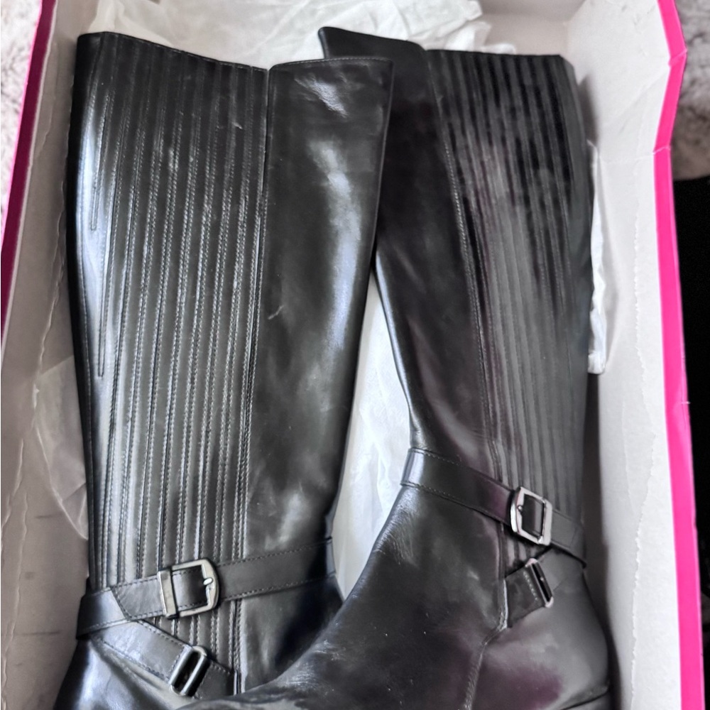 Vaneli Black Heeled Boots with Buckle Detail
